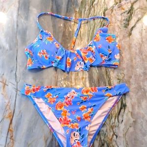NWOT Mae Purple Orange Floral Ruffle Bikini, size large